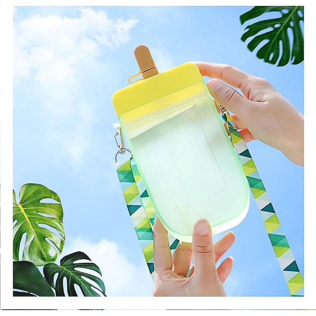 Popsicle Water Bottle With Strap, Cute Water Bottles,drink Purse With Straws And Adjustable Shoulder Strap For Kids Adult Leakproof Plastic Drink Wate