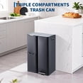 thumbnail image 2 of 16 Gallon Triple Compartment Trash Can, Stainless Steel Step Pedal Recycling Bin, 3 Removable Inner Buckets, Black, 2 of 7