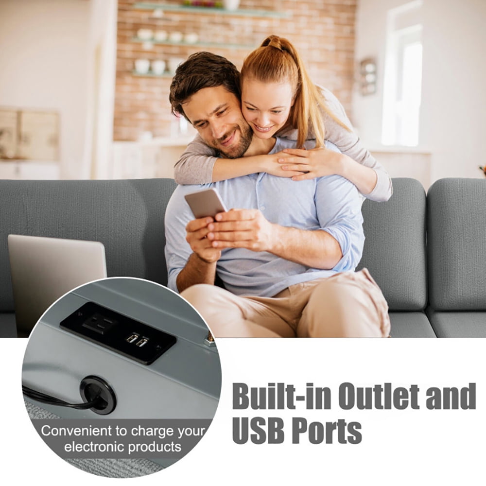 Finihen L-shaped Sectional Sofa Couch, Convertible Sectional Sofa, Modular L-shaped Sectional Sofa with Reversible Ottoman and 2 USB Ports, for Living Room, Gray Finihen L-shaped Sectional Sofa Couch, Convertible Sectional Sofa, Modular L-shaped Sectional Sofa with Reversible Ottoman and 2 USB Ports, for Living Room, Gray