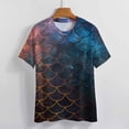 thumbnail image 3 of Mermaid Fish Scales Womens Tops Women's Fashion Casual Short Sleeve Flower Print Round Neck Pullover Top Blouse, 3 of 6