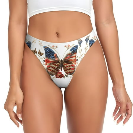 Thongs for Women - American Flag Butterfly Blooms No Show Seamless Womens Thongs Underwear  Stretch G String Thongs for Women  Ladies Breathable Thong Bikini Panties Briefs