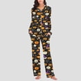 thumbnail image 5 of sdhkgrrt Women's Plus Size 2 Piece Pajama Set Collared Long Sleeve Shirt Wide Leg Pants Halloween Printed Lounge Outfit Soft Loose Matching Casual Fall Tracksuit, Orange 2XL, 5 of 8