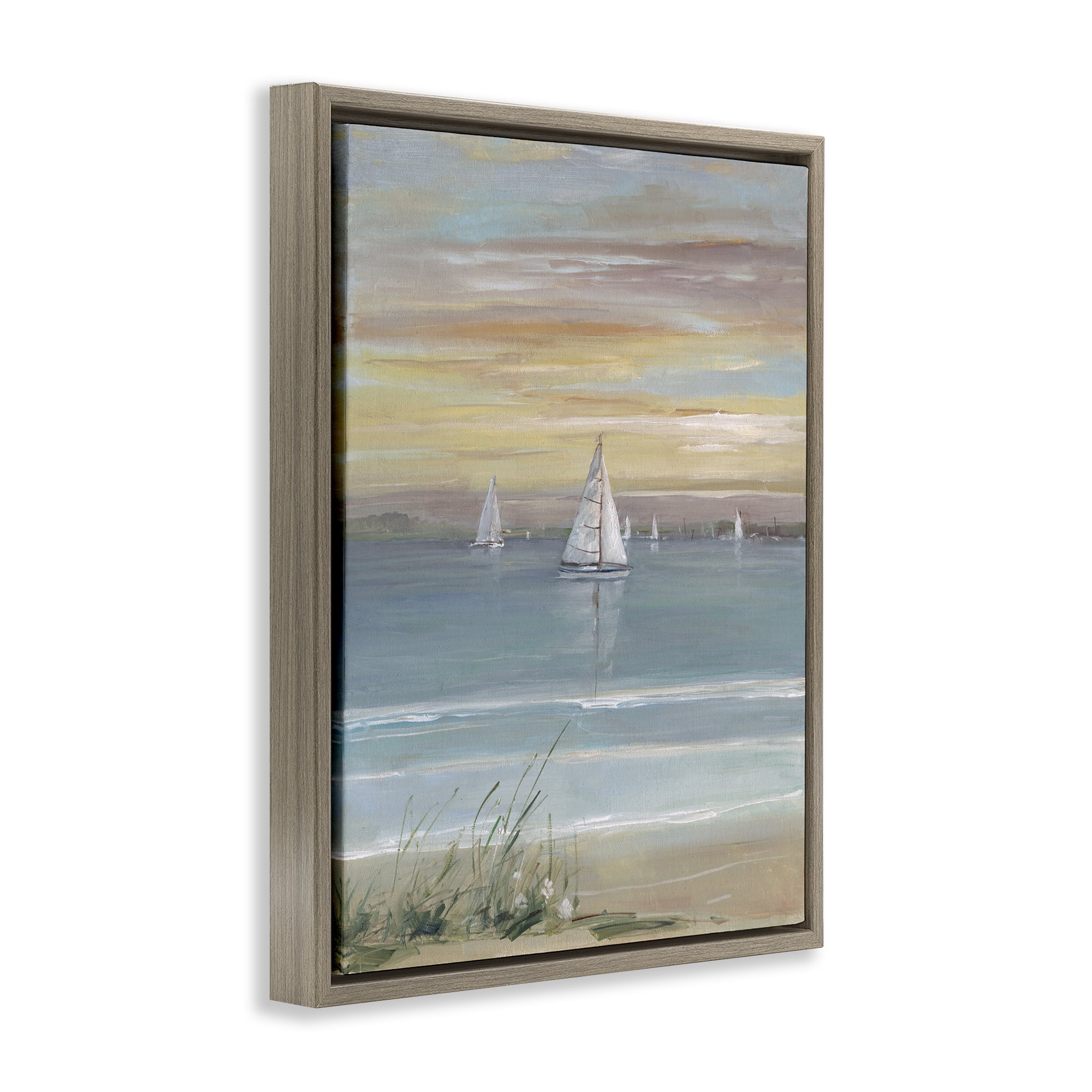 Stupell Industries Coastal Sailboats At Twilight Brown Framed Floater Canvas Wall Art, design by Sally Swatland