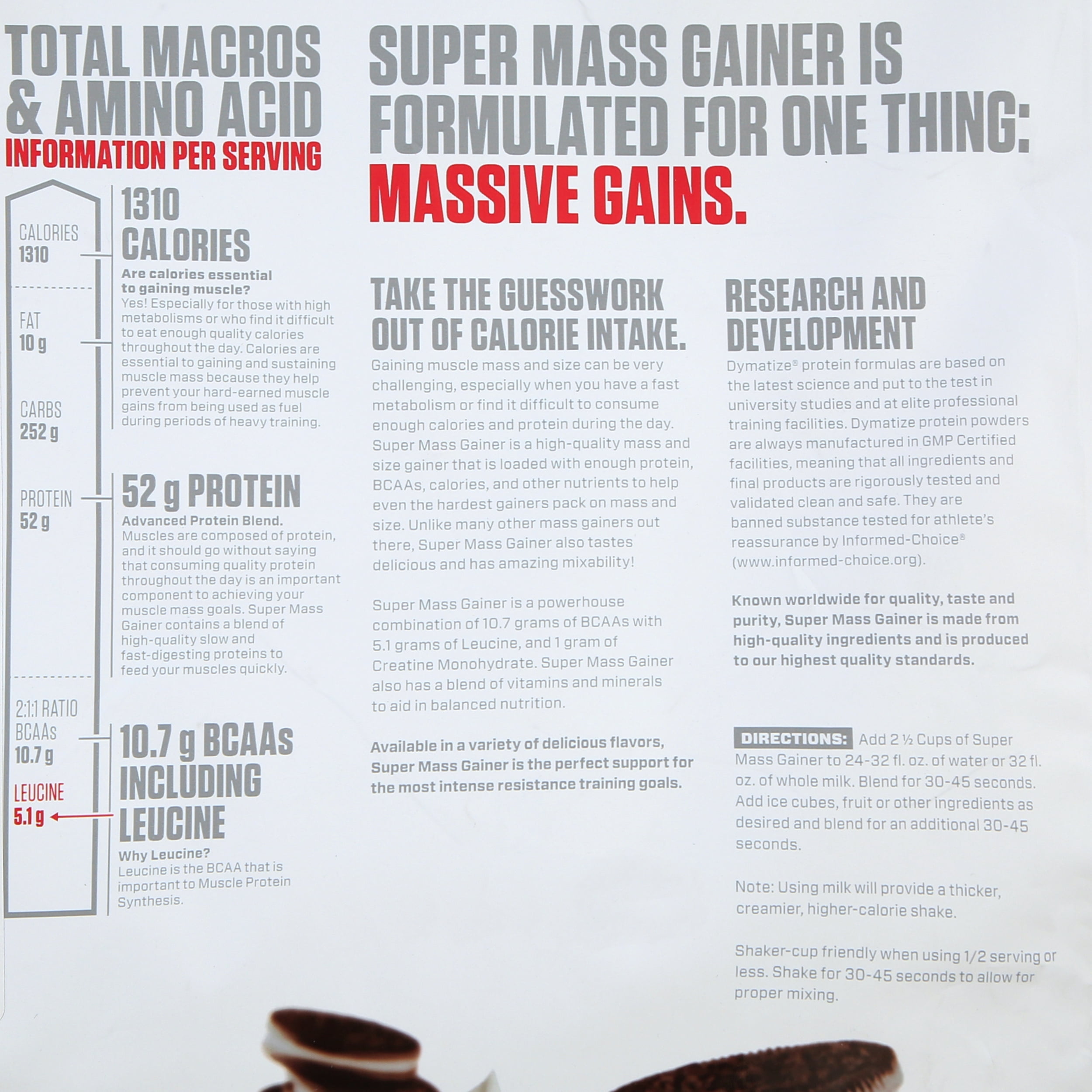 Dymatize Super Mass Gainer, High Protein & Carb Blend, Cookies & Cream, 52g Protein/Serving, 12 Lb