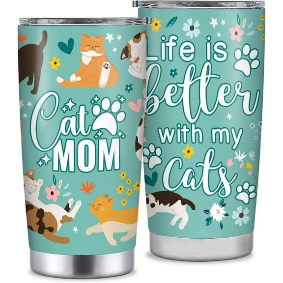 Cat Mom Stainless Steel Tumbler 20oz - Unique Gifts for Cat Lovers and Owners - Best Ideas for Birthday, Christmas