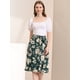 thumbnail image 4 of Falda midi floral Allegra K con cinturón y aberturas delanteras de cintura alta para mujer Verde L, 4 of 6