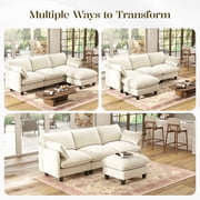 BedLuxury 105 Modular Sectional Sofa with Movable Ottoman, L-Shaped Deep Seat Cloud Couch for the Living Room, 3-Seat, Beige