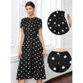 thumbnail image 2 of DARING DIVA Women's Polka Dots Short Sleeve Crew Neck Casual Belted Midi Dress M Black, 2 of 6
