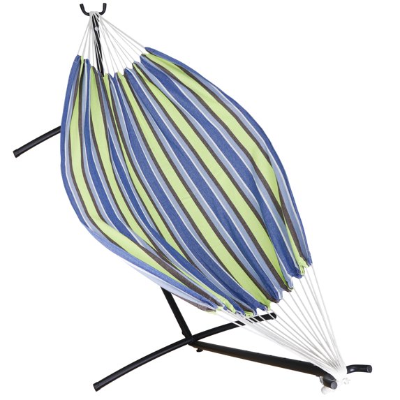 HomGarden Portable Double Hammock W/ 9FT Stand Set & Carry Case, 78.7” L x 61” W, Max 620lbs, Blue
