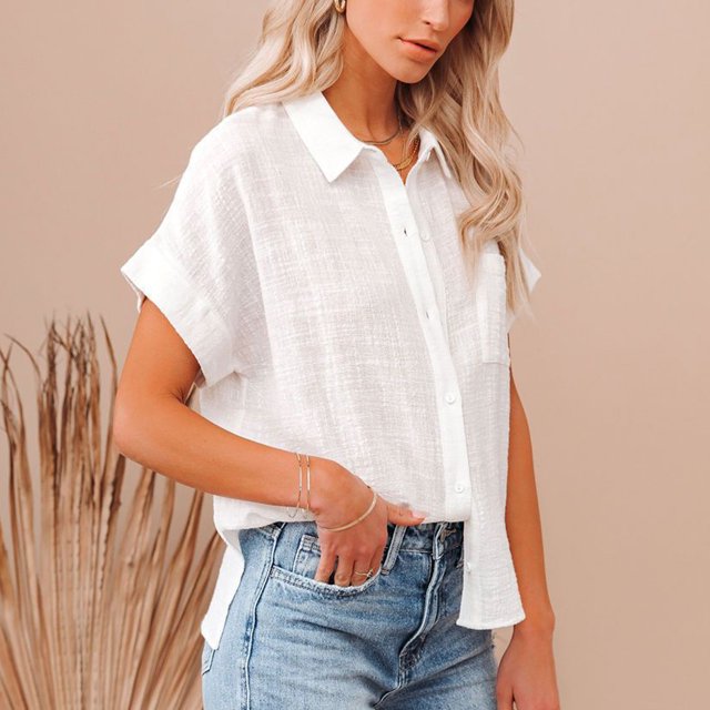 Camisa de manga corta con botones, Camisa de manga corta con botones para mujer Camisa con botones para mujer Diseño de última generación