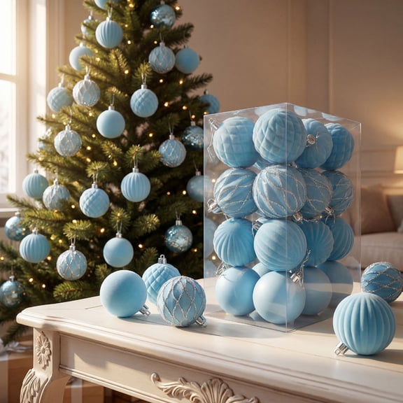Eolstice 24 Piece Christmas Hanging Ornament Set, Assorted Colorful Shiny Decorative Balls, for Festive Holiday Tree Indoor Home Party Decor