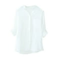 thumbnail image 4 of Cotton Linen Shirts for Women Dressy Casual V Neck Long Sleeve Boyfriend Blouses Classic Fit Lightweight Work Beach Tops with Pockets, 4 of 4