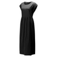 thumbnail image 3 of Innerwin Dresses Crew Neck Ladies Dress Beach Solid Color Loose Sundress Black M, 3 of 7