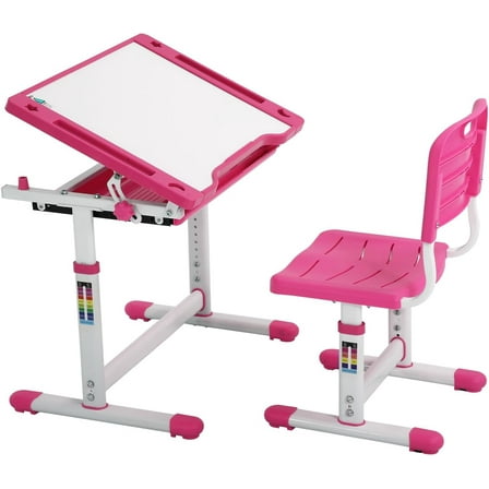 PayLessHere Kids Desk and Chair Set,Height Adjustable with Pull Out Drawer Storage,Pink