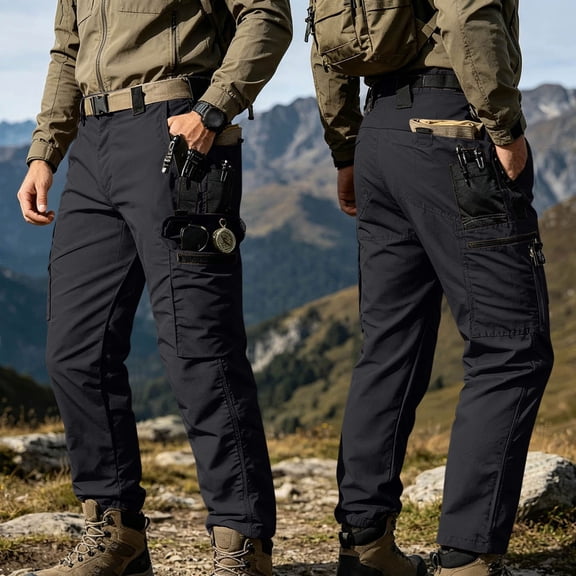 CLOISE Men Baggy Cargo Pants Long with Multi Pocket Big and Tall Mid Waist Straight Leg Long Pants Solid Vacation Outfits Black L