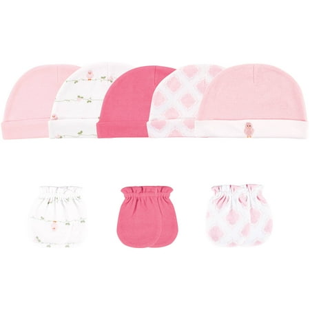 Newborn Baby Girl Cap 5-Pack & Mitten 3-Pack (Best Gifts For Newborn Girl)