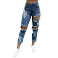 thumbnail image 2 of Tittly Jeans for Women Pants for Women Trendy Girls' Slim Fit Straight Barrel Perforated Street Fashion Denim Pants Ripped Jeans Womens Sweatpants for Women Blue M, 2 of 4