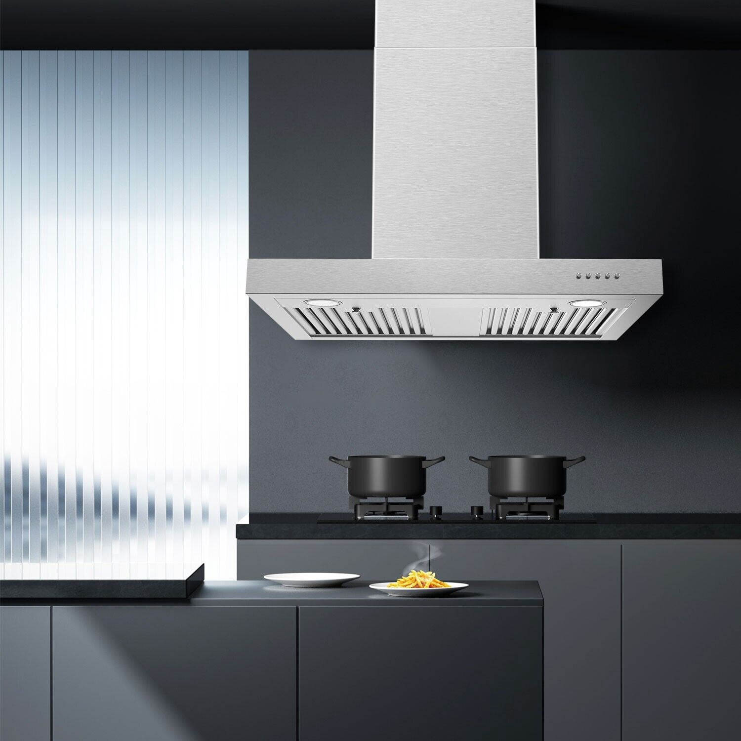 30 inch Kitchen Wall Mount Range Hood 900CFM T-Shape Stove Vent Hood 3-Speed Wall Mount Range Hood 30 Inch 900CFM Vent Hood T Shape with Stainless Steel Stove Hood Split Type Permanent Grease Baffle