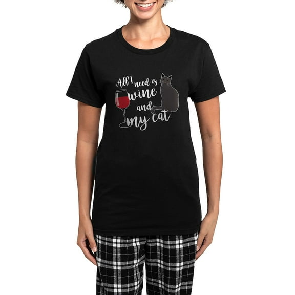 CafePress - All I Need Is Wine And My Ca Women's Dark Pajamas - Women's Short Sleeve Print T-Shirt and Pants Dark Cotton Pajama Set