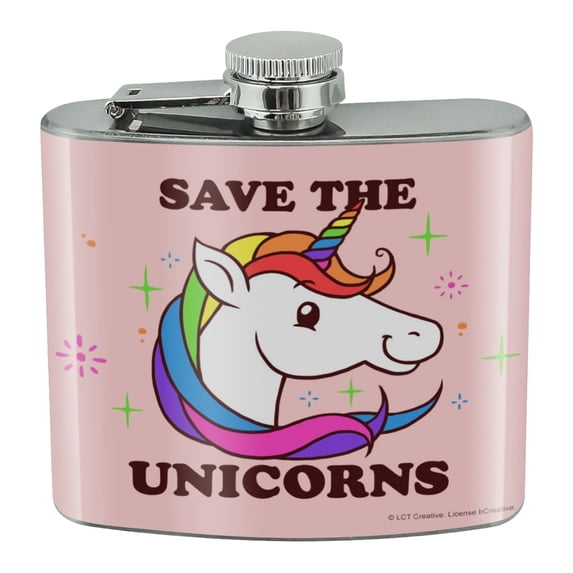 Save the Unicorns Rainbow Funny Humor Stainless Steel 5oz Hip Drink Kidney Flask