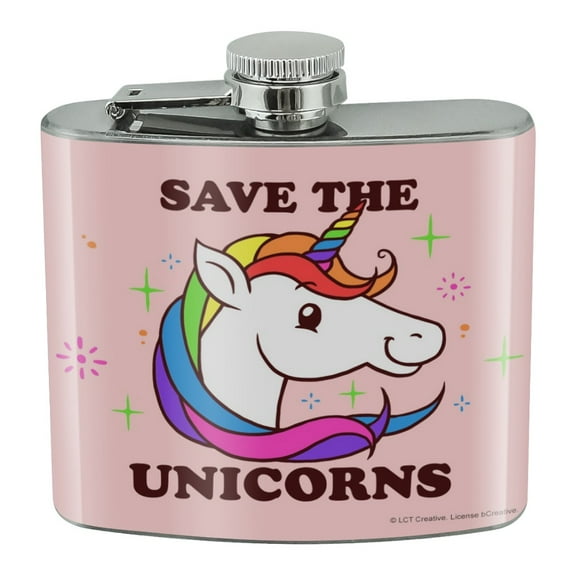 Save the Unicorns Rainbow Funny Humor Stainless Steel 5oz Hip Drink Kidney Flask