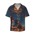 thumbnail image 3 of Balery Cowboy Boots Under Starry Sky Men's Casual Button Down Shirt Short Sleeve Textured Summer Cuban Beach Shirts-XX-Large, 3 of 7