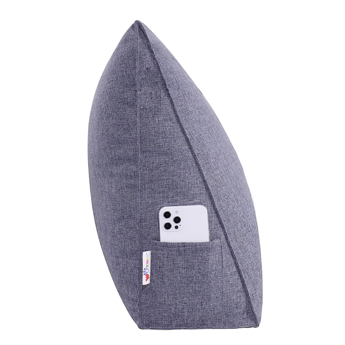 WOWMAX Reading Pillow Bed Wedge Large Adult Backrest Lounge Cushion with Pocket Firm Back Support for Sitting Up in Bed Couch Without arms for GERD Heartburn Dark Grey 23.5 Inches