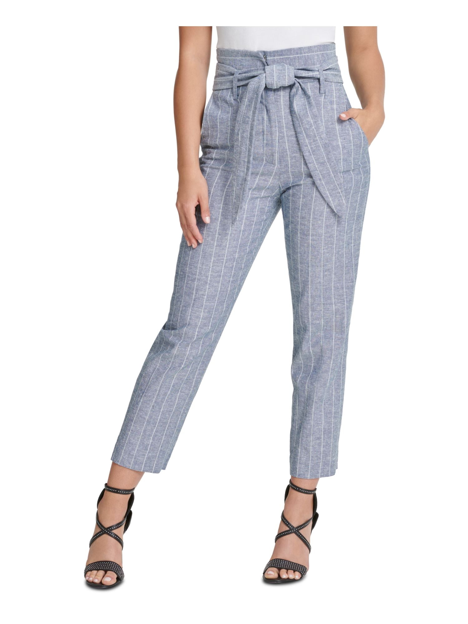 DKNY Womens Light Blue Striped Capri 