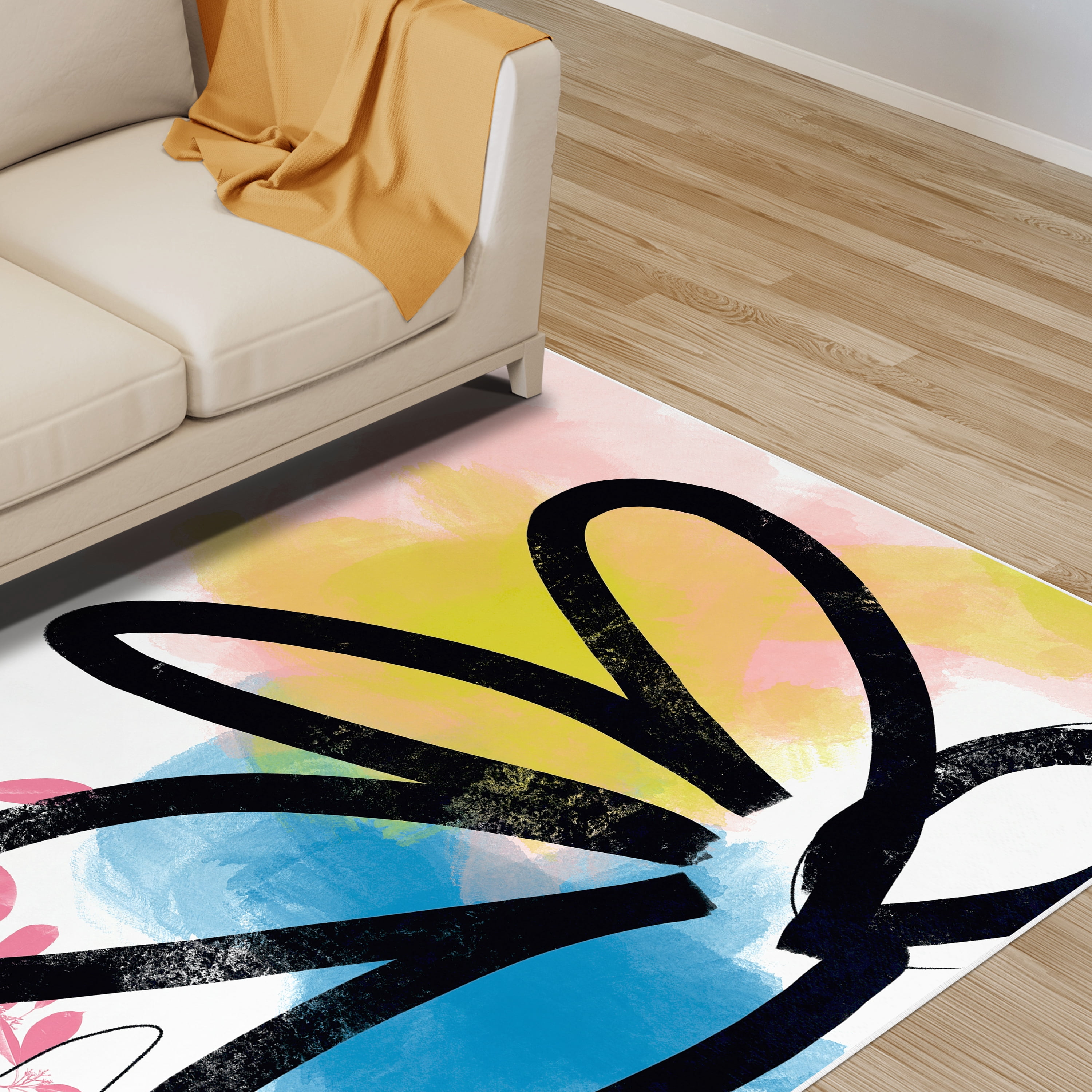 Pop Flower II Washable Art Area Rug size 5'x8', Power-loomed, Heavenly Softness with Non-Slipping Backing