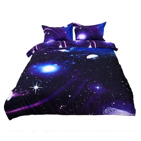 Star Sky Moon Night Duvet Cover Dark Purple Queen Size 3pcs