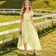 thumbnail image 7 of SGFCWSX Girls Floral Dress Square Neck Flutter Sleeve High Low Belted Summer Beach Dresses for Kids Yellow Size 9, 7 of 7