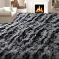 thumbnail image 2 of Janvonne 9x12 Fluffy Area Rug for Bedroom Living Room, Soft Fuzzy High Pile Shaggy Carpets for Nursery Kids Room Dorm, Home Decor, Tie-dye Stripes in Black and Grey, 2 of 8