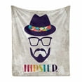 thumbnail image 1 of Hipster Soft Flannel Fleece Blanket, Abstract Man in a Hat Portrait with Glasses Mustache and Beard on Grunge Background, Cozy Plush for Indoor and Outdoor Use, 70" x 90", Multicolor, by Ambesonne, 1 of 6