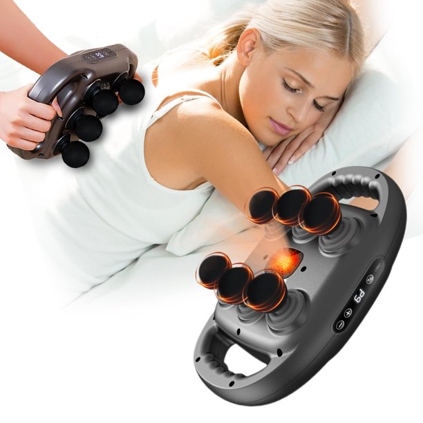 Pistola de masaje muscular de tejido profundo | 6 Cabezas | 9 modos y 9 intensidades | Compresión de calor de luz roja | 2000mAh Recargable | Carrera de 20 mm | Funcionamiento silencioso