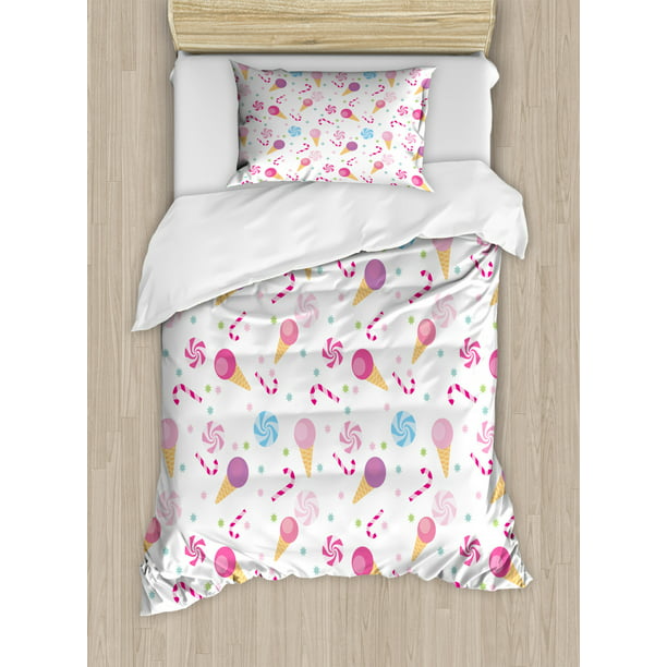 Kids Duvet Cover Set Sweets Pattern With Ice Cream Cones And