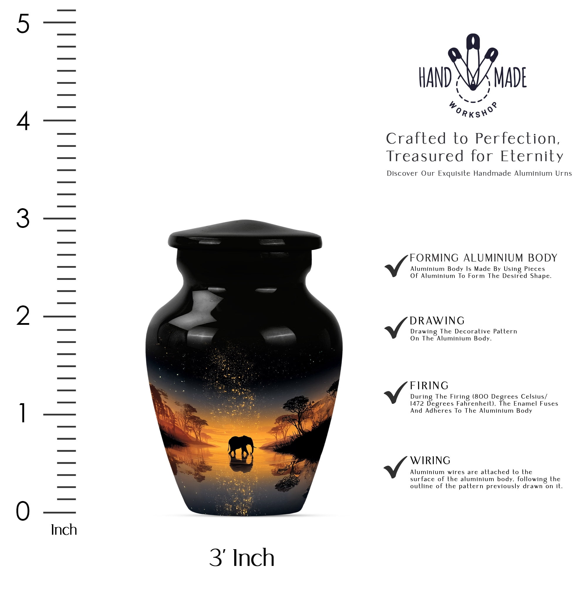 Elephan Funeral Urn For Human Ashes Men & Women, Decorative Urns For Male & Female Ashes, Small Keepsake Cremation Urns For Adult Men (Size-3 Inch 4 Pcs)