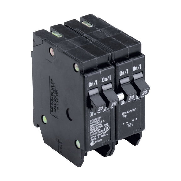 Eaton BQ 20A/20A Quad-Pole Standard Trip Quadplex Circuit Breaker BQ220220