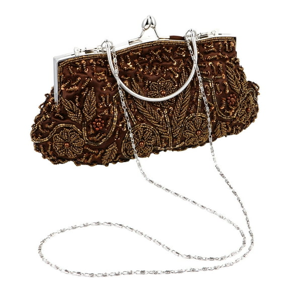 OUNONA Handmade Coffee Color Clutch Bag with Shiny Embroidery for Banquets and Parties, Elegant 1Pc Evening Purse