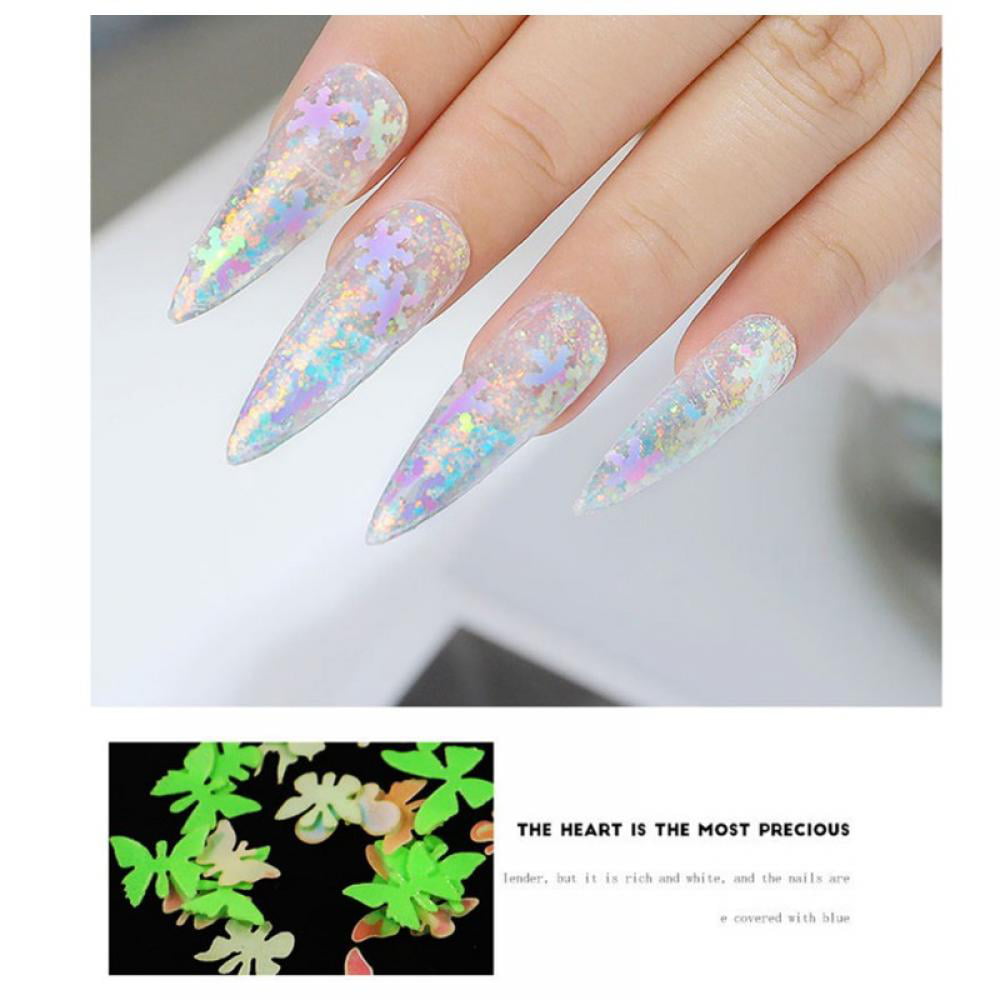 Heart Glitter French Tips Nails Multicolor Medium Almond | NOUMAY LIMITED