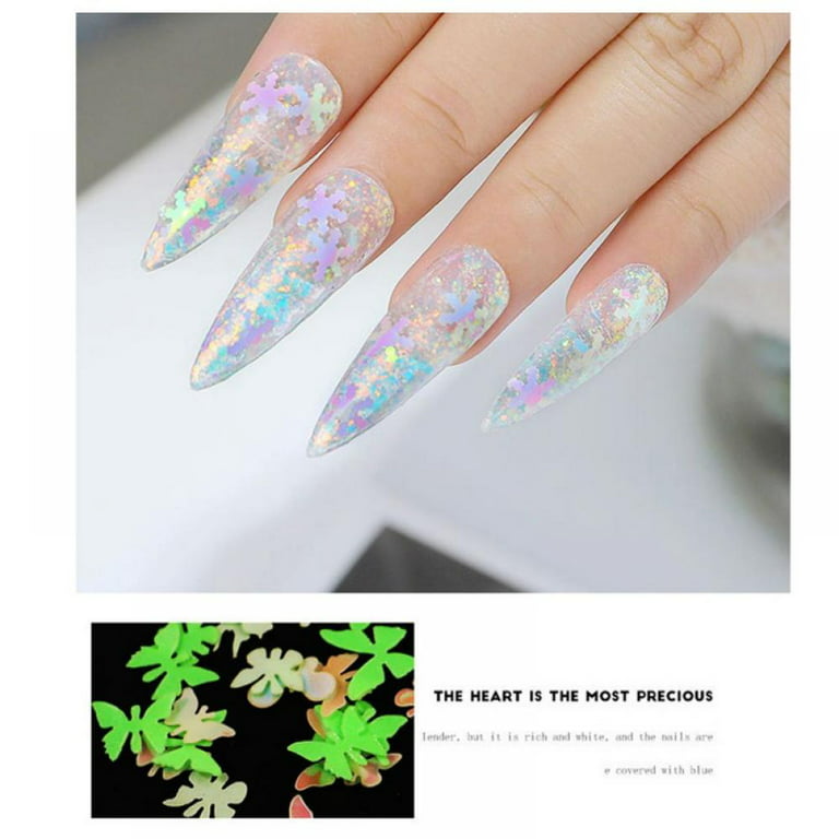 Heart Nail Art Stickers Decals 3D Heart Nail Glitter Sequins Holographic  Valentines Nail Art Supplies Sparkle Nail Flakes Mixed Butterfly Flower  Heart