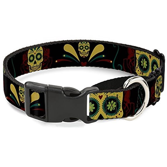 buckle-down sugar skulls black olive burgundy martingale dog collar