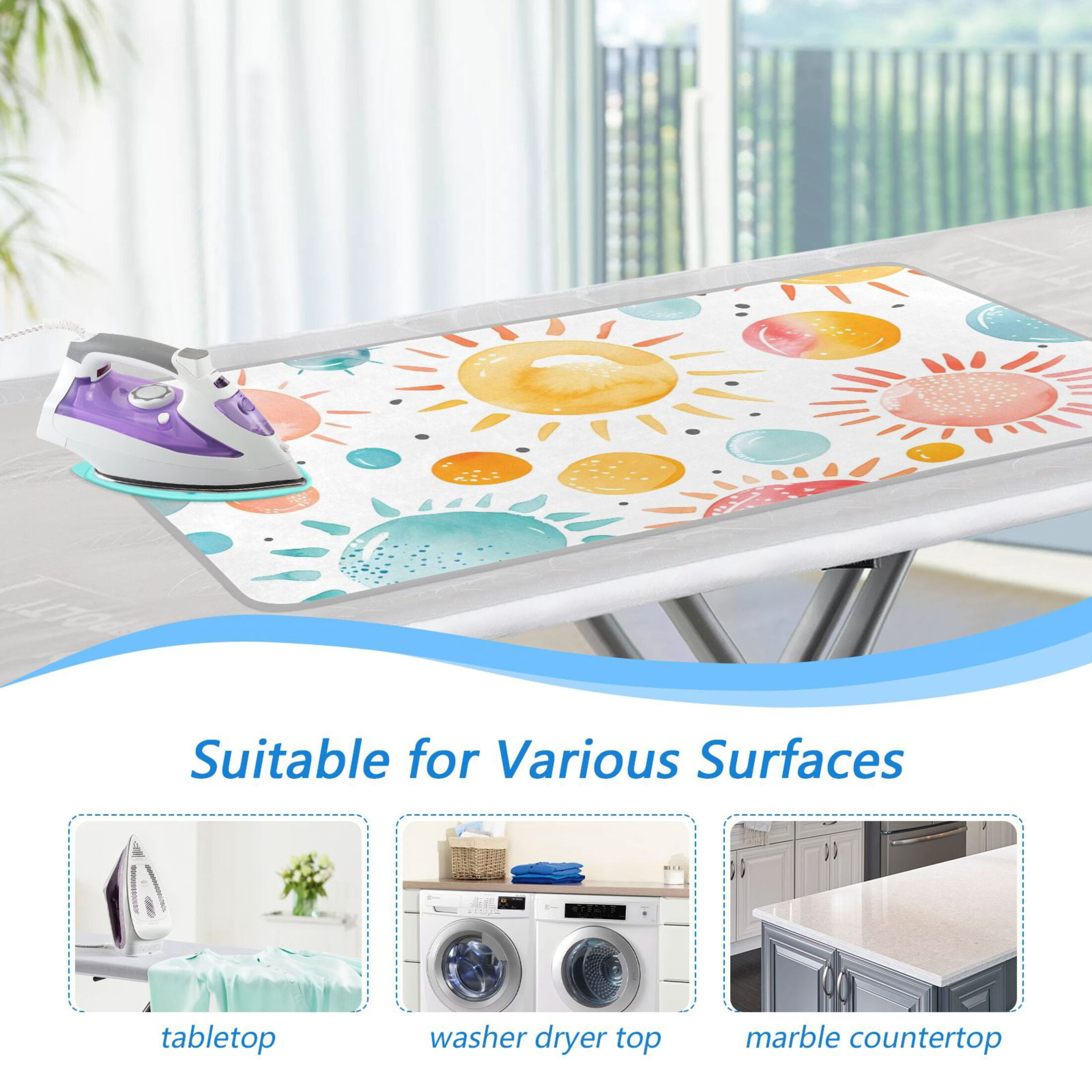 Colorful Bubbles Sun Watercolor Ironing Mat Blanket Portable Travel Ironing Pad Heat Resistant Pad 47.2" x 27.6”