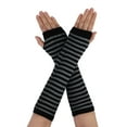 thumbnail image 1 of Unique Bargains Paire de Gants Chauffants pour Femmes en Tricot Sans Doigts à Rayures Imprimées Longueur Coude, 1 of 6