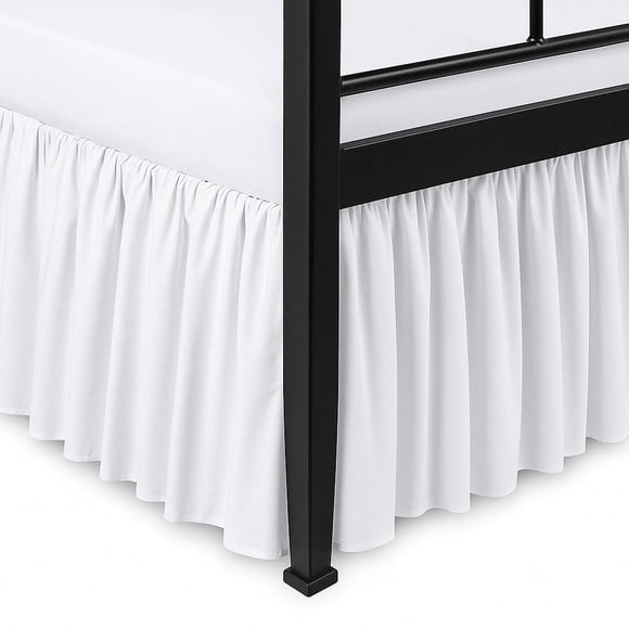 Jupe de Lit Matelassée à Volants Coins Fendus avec Plateforme, Ajustement Ajusté Qualité Hôtelière Sans Plis Ultra-Douce en Microfibre Anti-Poussière, jusqu'à 24 Pouces de Chute, Simple TG, Blanc