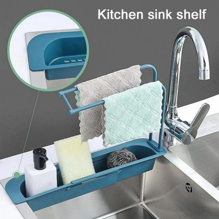 Kitchen Organizer Sink Rack Sponge Holder Kitchen Sink Organizer Towel  Holder Drainer Sink Tray with Drain Pan Storage Rack