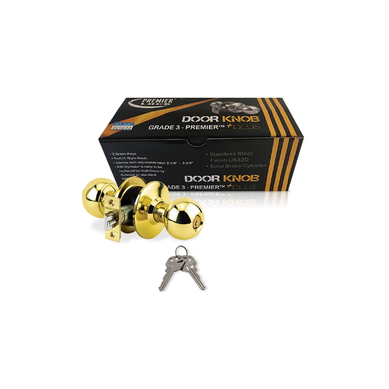 Lot of 6 Brass Finish Grade 3 Keyed Storeroom Door Knob With 12 KW1 Keys - Boxed Keyed Alike