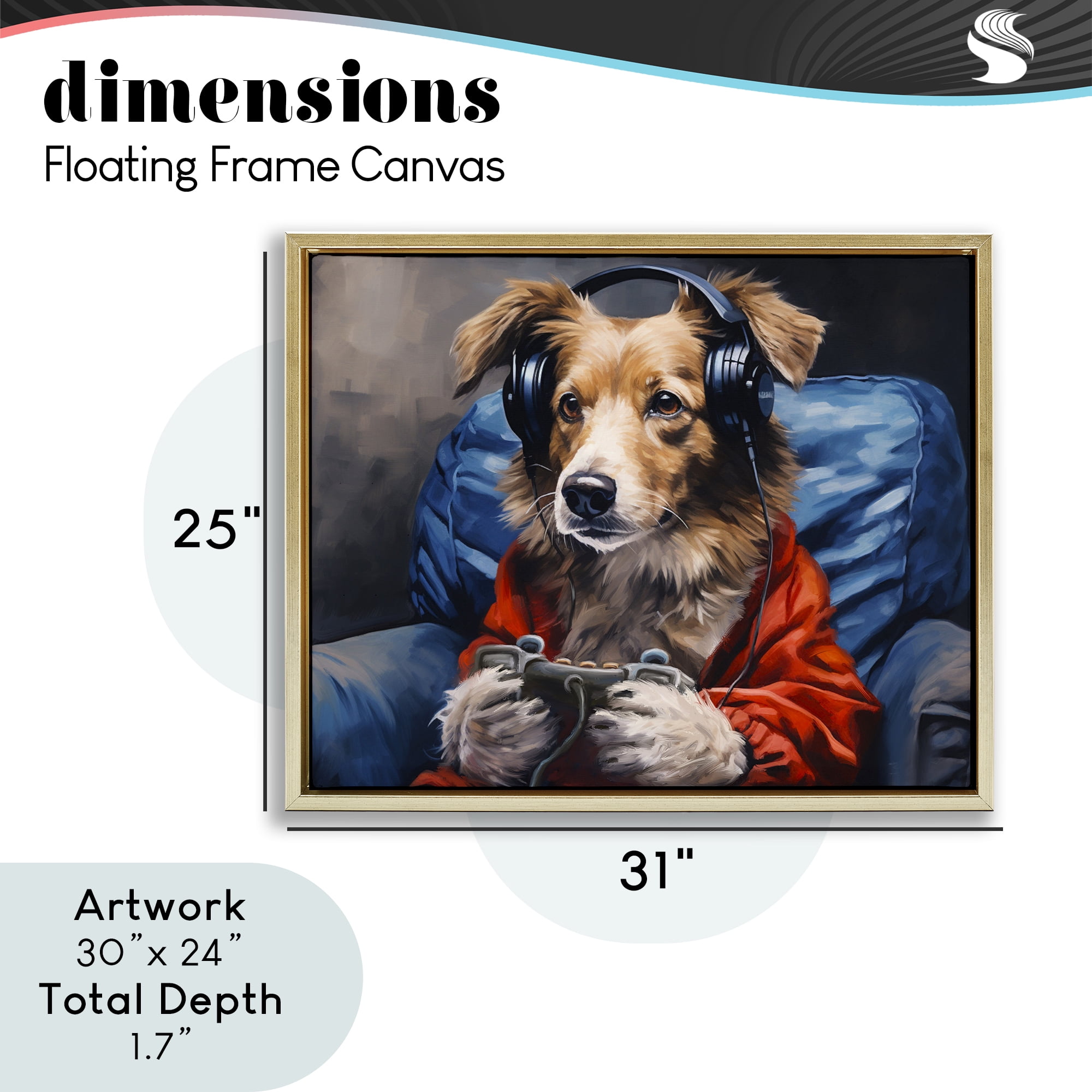 Game Master Dog Gold Framed Floater Canvas Wall Art, design by Shawna Stewart