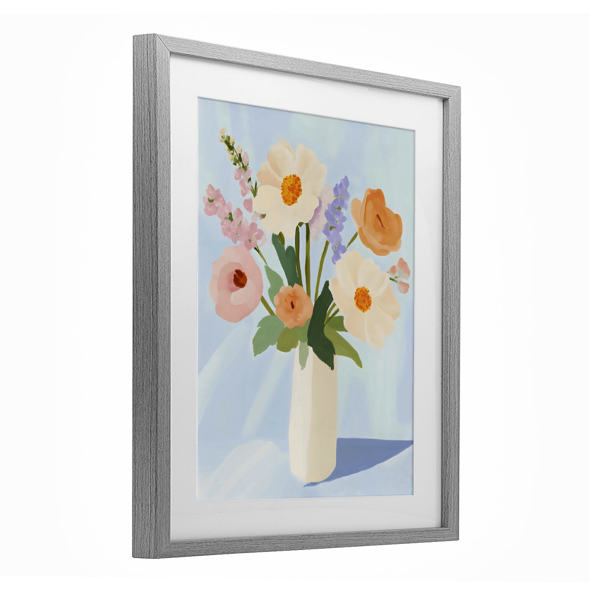 Stupell Industries Floral Bouquet in Sleek White Vase Gray Framed Print Under Glass, design by The Prints Vibe