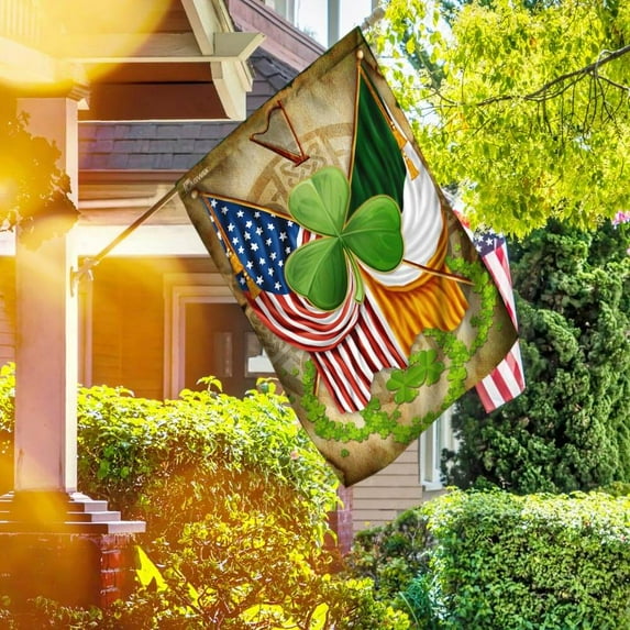 Irish American Celtic Cross Shamrock Flag - House Flag (29.5" x 39.5")