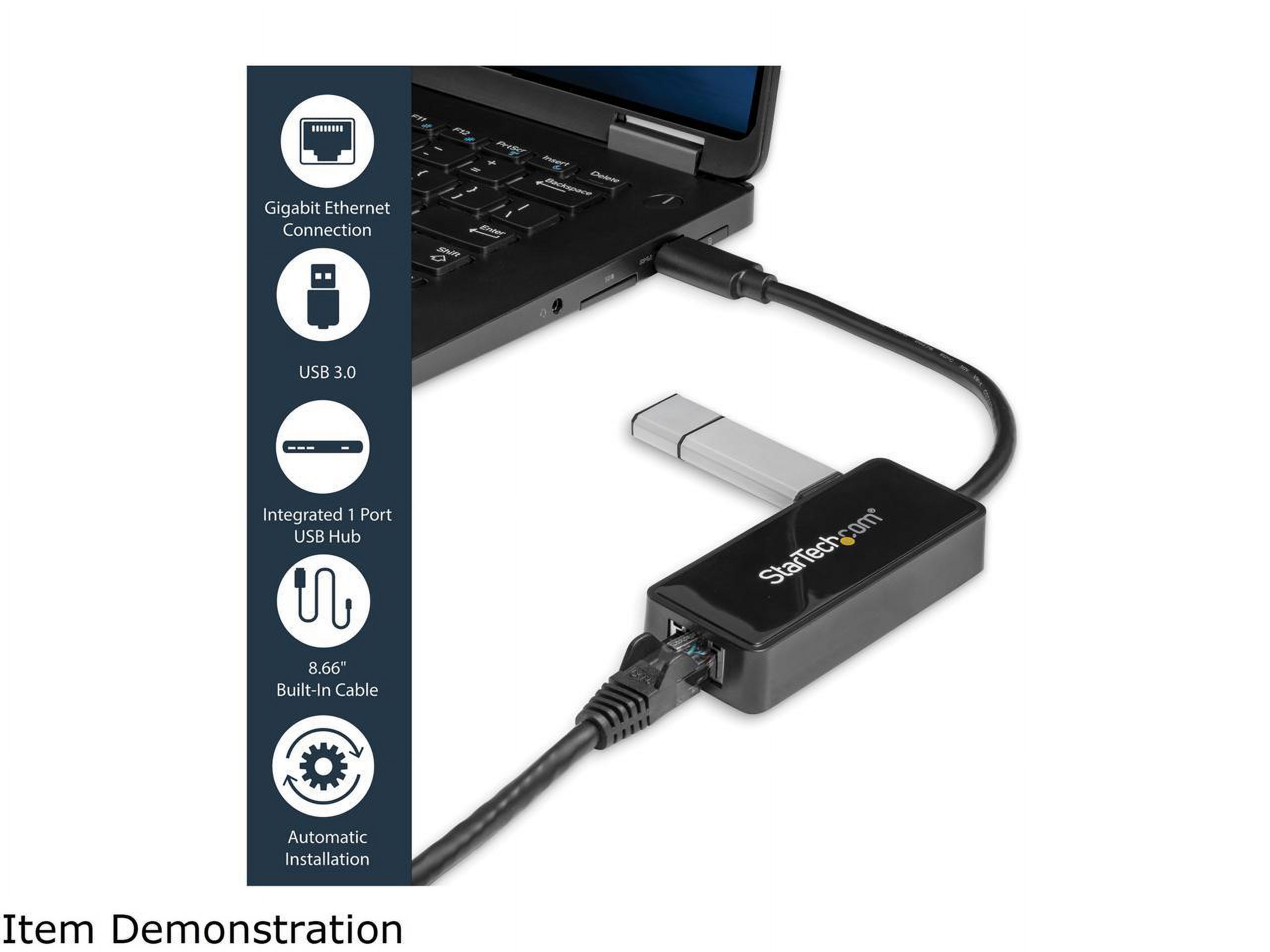 StarTech USB31000SPTB USB 3.0 to Gigabit Ethernet Adapter NIC w/ USB Port - Black - image 3 of 6